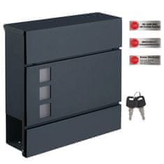 Songmics Poštni nabiralnik, stenski, 37x10,5x37 cm, siva