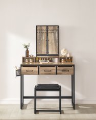 Songmics Toaletna mizica, trojno ogledalo, 90x40x140,8 cm, rjava