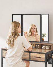 Songmics Toaletna mizica, trojno ogledalo, 90x40x140,8 cm, rjava