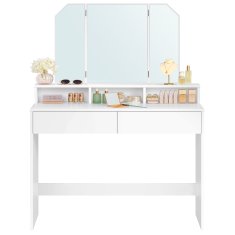 Songmics Toaletna mizica, tridelno ogledalo, 100x40x142 cm, bela