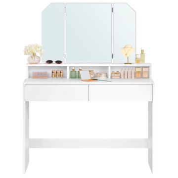 Songmics Toaletna mizica, tridelno ogledalo, 100x40x142 cm, bela