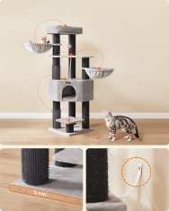 Songmics Plezalno drevo za mačke, 50x50x160 cm, siva in črna