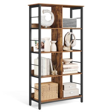 Songmics Knjigarna, 4-nadstropna lestev polica, 80x33x149 cm, rjava in črna