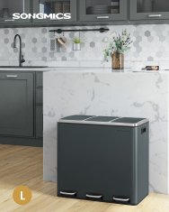 Songmics Koš za recikliranje 3 pregrade 61x315x555 cm zelena siva