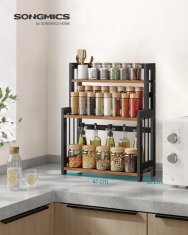 Songmics Poličnik za začimbe, 3-nadstropna pultna polica za shranjevanje, 41x18x53 cm, črna