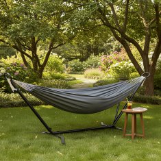 Songmics Viseča mreža s stojalom, 300x120x93 cm, siva