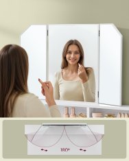 Songmics Toaletna mizica, tridelno ogledalo, 100x40x142 cm, bela
