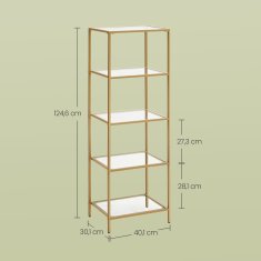 Songmics Polična enota, 5-nadstropna lestev, 40x30x124,5 cm, zlata