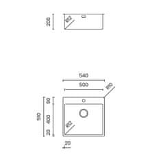 TASCA ASOLO 50 Enojno inox pomivalno korito 540×510 mm za omarico 60 cm
