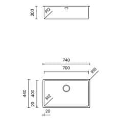 TASCA CANOVA 70 Enojno inox kuhinjsko korito za omarico 80 cm