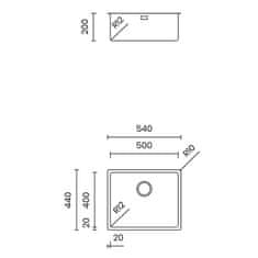 TASCA CANOVA 50 Enojno inox kuhinjsko koriro za omarico 60 cm