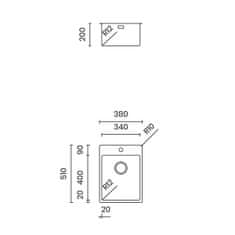 TASCA ASOLO 34 – inox kuhinjsko korito z ojačano površino za armaturo za 45 cm omarico
