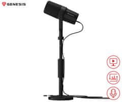 Genesis RADIUM 750D profesionalni mikrofon, namizni / studijski, 96kHz / 24-bit, gumb MUTE / GAIN, konektor XLR / USB Type-C, črn