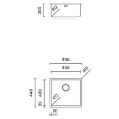 TASCA CANOVA 45 enojno kuhinjsko korito inox SatinPlus za omarico od 60 cm