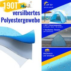Nikcorp Plažni šotor Pop Up za 3 osebe, samopostavljiv, UV zaščita UPF 50+, 185x150x110 cm, mrežasto okno, moder, s torbo za nošenje