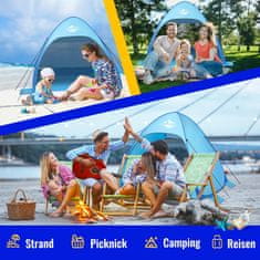 Nikcorp Plažni šotor Pop Up za 3 osebe, samopostavljiv, UV zaščita UPF 50+, 185x150x110 cm, mrežasto okno, moder, s torbo za nošenje