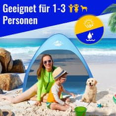 Nikcorp Plažni šotor Pop Up za 3 osebe, samopostavljiv, UV zaščita UPF 50+, 185x150x110 cm, mrežasto okno, moder, s torbo za nošenje