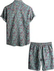 Nikcorp Moški havajski komplet srajca in kratke hlače, tropski cvetlični vzorec, zelena barva, lahkoten poletni set, XXL
