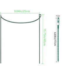 Nikcorp Vrtne opore za rastline s kovinskim obročem, višina 40 cm, 8 kosov in 20 vezi za fiksiranje, zelene barve
