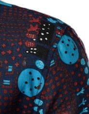 Nikcorp Moška srajca z afriškimi vzorci, retro stil 70-ih, dolgi rokavi, eleganten lanen videz, temno modra, velikost S