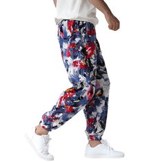 Nikcorp Moške spodnje hlače iz trenirke z vintage cvetličnim vzorcem, bombažne, širok kroj, večbarvne, velikost S