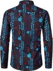 Nikcorp Moška srajca z afriškimi vzorci, retro stil 70-ih, dolgi rokavi, eleganten lanen videz, temno modra, velikost S