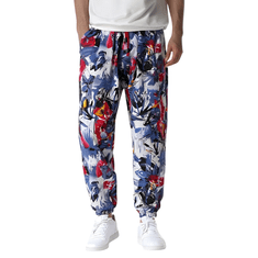Nikcorp Moške spodnje hlače iz trenirke z vintage cvetličnim vzorcem, bombažne, širok kroj, večbarvne, velikost S