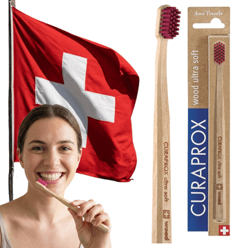 Nikcorp Zobna ščetka ultra mehka lesena iz bukovega lesa, 4440 Curen ščetin, biorazgradljiva, rdeča, nežna nega zob in dlesni