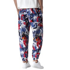 Nikcorp Moške spodnje hlače iz trenirke z vintage cvetličnim vzorcem, bombažne, širok kroj, večbarvne, velikost S