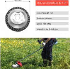 Nikcorp Ščetka za odstranjevanje plevela za motorne kose, jeklena žična glava, luknja 25,4 mm, za čiščenje tlakovcev in poti