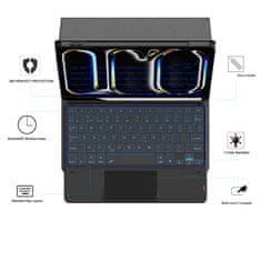 Nikcorp Ovitki s tipkovnico za iPad Pro 11 M4 (2024), osvetljena tipkovnica QWERTZ, sledilna ploščica, črn ovitek s stojalom