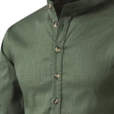 Nikcorp Moška bombažna srajca vintage, slim fit, s stoječim ovratnikom in zavihanimi rokavi, zelena, velikost XXL