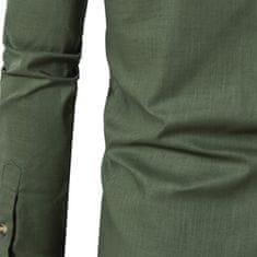 Nikcorp Moška bombažna srajca vintage, slim fit, s stoječim ovratnikom in zavihanimi rokavi, zelena, velikost XXL