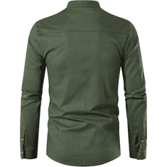 Nikcorp Moška bombažna srajca vintage, slim fit, s stoječim ovratnikom in zavihanimi rokavi, zelena, velikost XXL