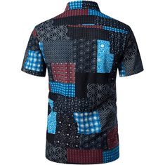 Nikcorp Moška srajca s kratkimi rokavi, bombaž in lan, havajski vzorec, hipi stil, lahka in zračna, poletna, večbarvna, velikost S
