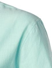 Nikcorp Moška srajca Henley s kratkimi rokavi, bombaž in lan, slim fit, zračna poletna majica, zelena mentol barva, velikost S