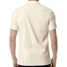 Nikcorp Moška srajca s kratkimi rokavi iz bombaža in lana, bež barva, Slim Fit oprijet kroj, z žepom, velikost M