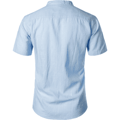 Nikcorp Moška srajca Henley s kratkimi rokavi, bombaž in lan, zračna poletna majica, slim fit, modra, velikost S