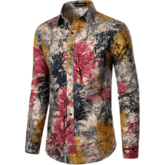 Nikcorp Moška lanena srajca z motivom dreves, elegantna in zračna, oprijet kroj Slim Fit, bela barva, dolgi rokavi, velikost S