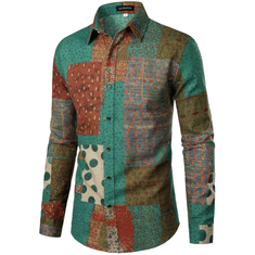 Nikcorp Moška lanena srajca s karirastim vzorcem, elegantna in zračna srajca z dolgimi rokavi, slim fit kroj, zelena, XXL