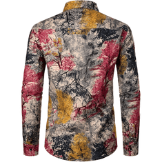 Nikcorp Moška lanena srajca z motivom dreves, elegantna in zračna, oprijet kroj Slim Fit, bela barva, dolgi rokavi, velikost S