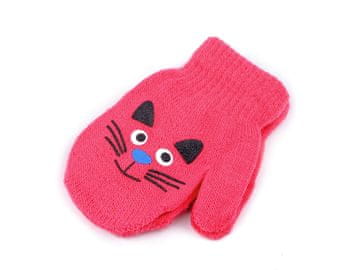 Otroške pletene rokavice - roza mačka