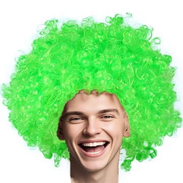 Nikcorp Lasulja afro z gostimi kodri za pustni kostum, klovna ali disco zabavo, sintetična vlakna, univerzalna velikost, zelena