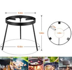 Nikcorp Trinožno stojalo za kotliček in lonec nad ognjiščem, jekleno podnožje za kampiranje, stabilna konstrukcija, 34,5 x 25 cm