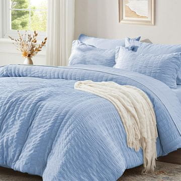 Nikcorp Posteljnina 200x200 cm, svetlo modra, mikrovlakna seersucker, dvostranska, z zadrgo, 2x prevleka za vzglavnik 80x80 cm