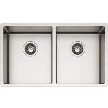 TASCA CANOVA 74 2V dvojno inox kuhinjsko korito s SatinPlus površino in “GHOST” prelivom za omarico od 80 cm