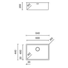 TASCA CANOVA 60 enojno inox kuhinjsko korito SatinPlus 640 × 440 mm, trojna možnost montaže za 70 cm omarico