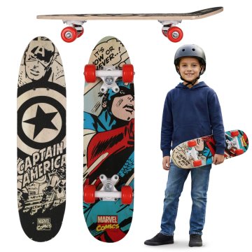 MARVEL COMICS MARVEL Avengers CAPTAIN AMERICA Otroški leseni skateboard, 61 cm, protizdrsna plošča, lahek in stabilen, 20–50 kg