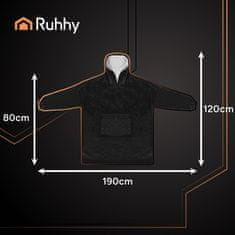 Ruhhy hoodie odeja z rokavi 120x190 cm - Črna