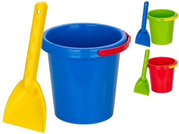 14 cm vedro za pesek in zajemalka - mešanica barv (rdeča, modra, zelena)